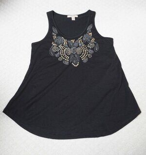 David Kahn by Womens Black Tank Top Sleeveless Sequin Beaded Shirt Basic Size M